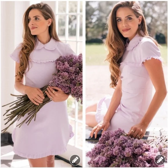 New Gal Meets Glam Emma Ruffle Peter Pan Collar Short Sleeve Sheath Dress Lilac - Picture 1 of 12